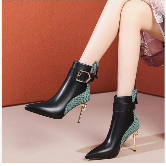 Women's Stiletto Ankle Color Block Turquoise/Black Boots NWOT - Picture 1 of 5